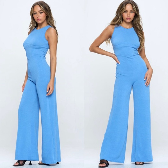 Pants - Wide leg ribbed jumpsuit